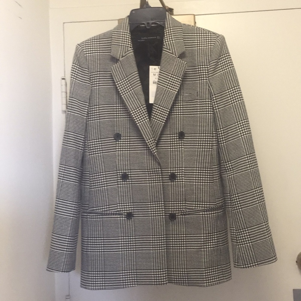 Zara black and white houndstooth blazer